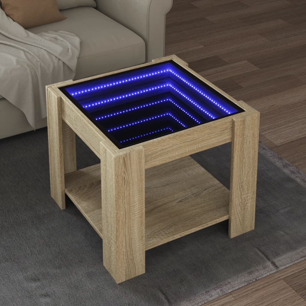 VidaXL Salontafel met LED 53x53x45 cm bewerkt hout sonoma eikenkleurig