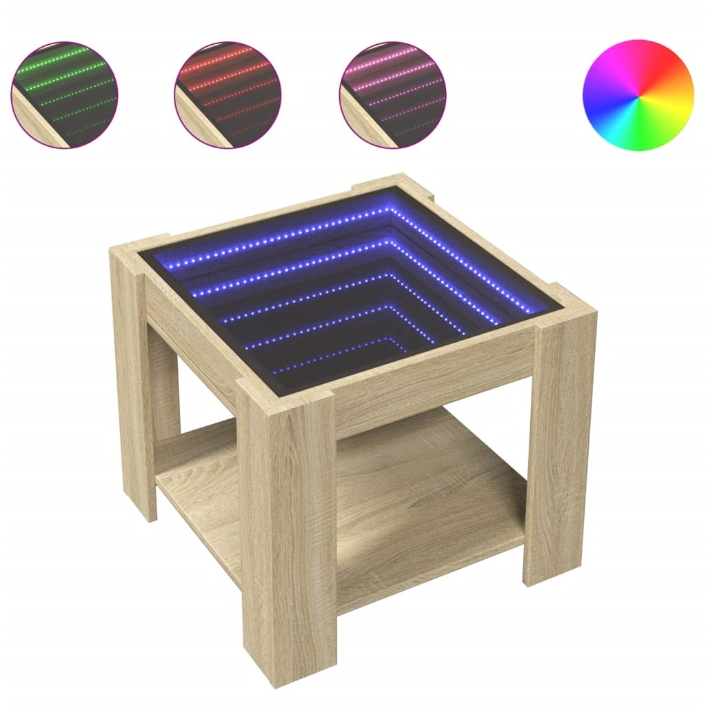 VidaXL Salontafel met LED 53x53x45 cm bewerkt hout sonoma eikenkleurig