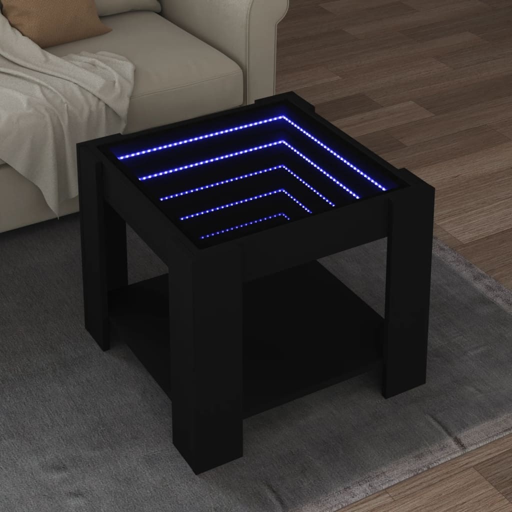 VidaXL Salontafel met LED 53x53x45 cm bewerkt hout zwart