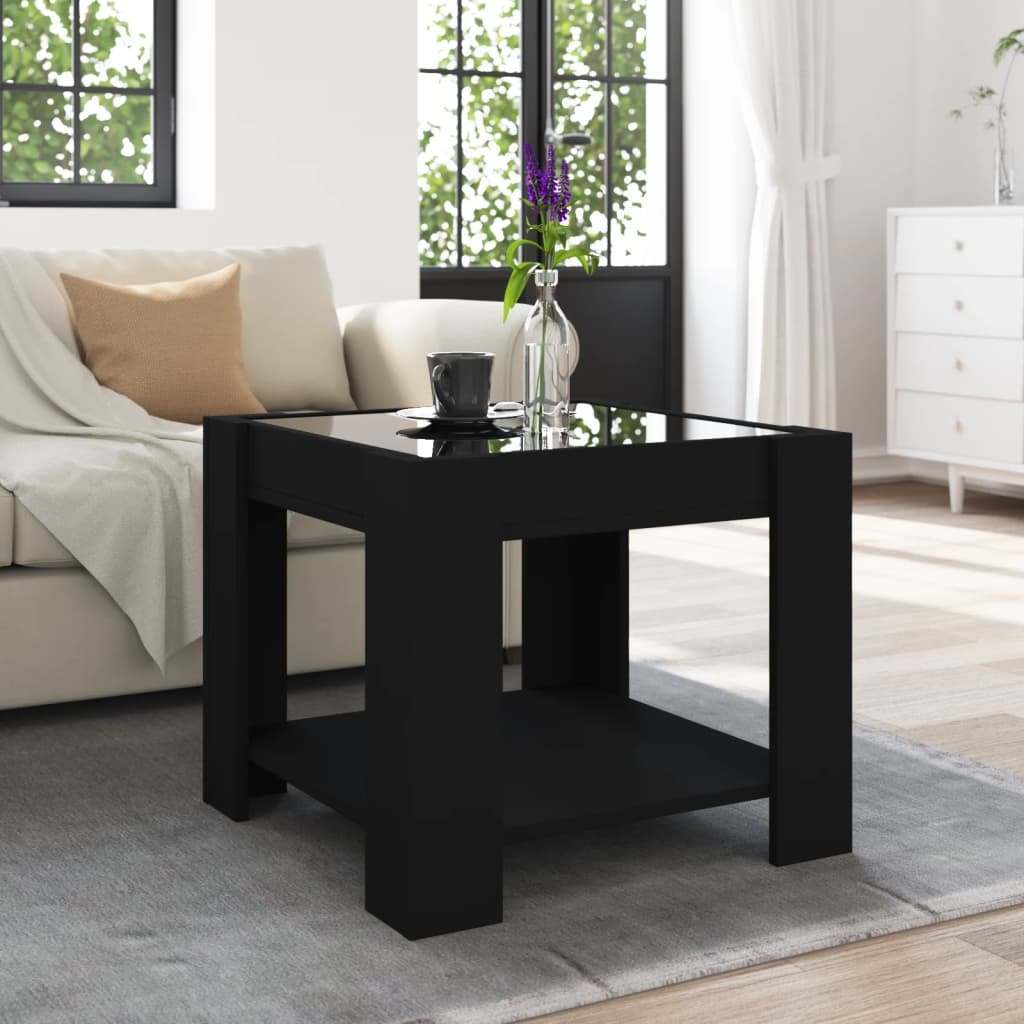 VidaXL Salontafel met LED 53x53x45 cm bewerkt hout zwart