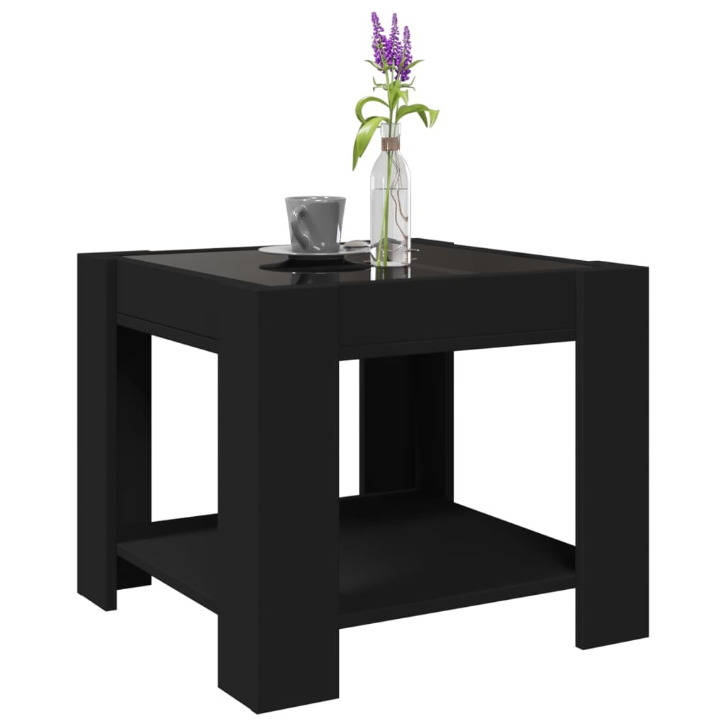 VidaXL Salontafel met LED 53x53x45 cm bewerkt hout zwart
