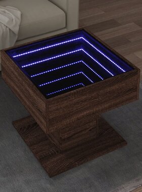 VidaXL Salontafel met LED 50x50x45 cm bewerkt hout bruin eikenkleurig