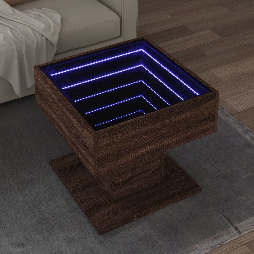 VidaXL Salontafel met LED 50x50x45 cm bewerkt hout bruin eikenkleurig