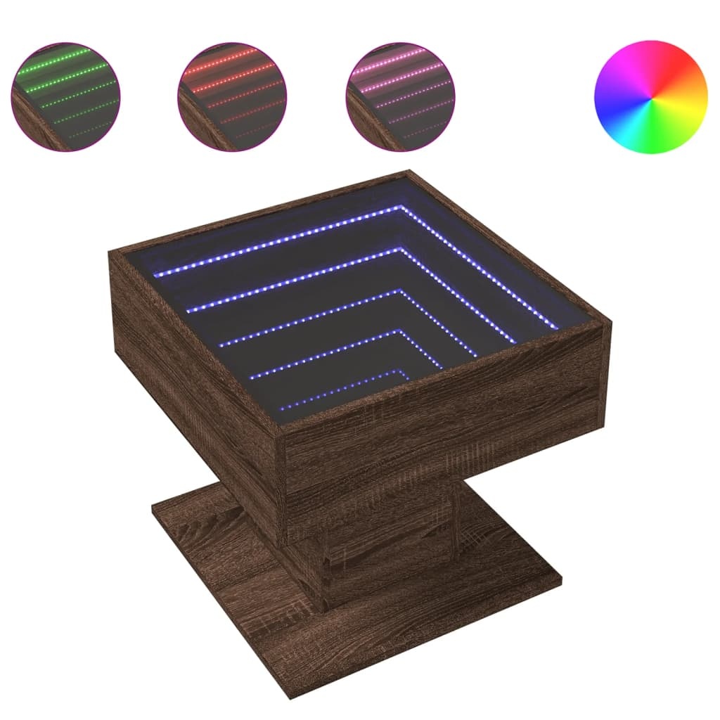 VidaXL Salontafel met LED 50x50x45 cm bewerkt hout bruin eikenkleurig