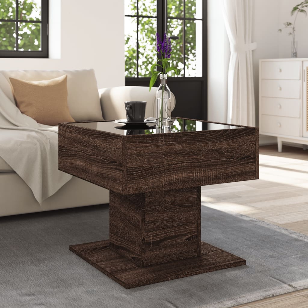 VidaXL Salontafel met LED 50x50x45 cm bewerkt hout bruin eikenkleurig