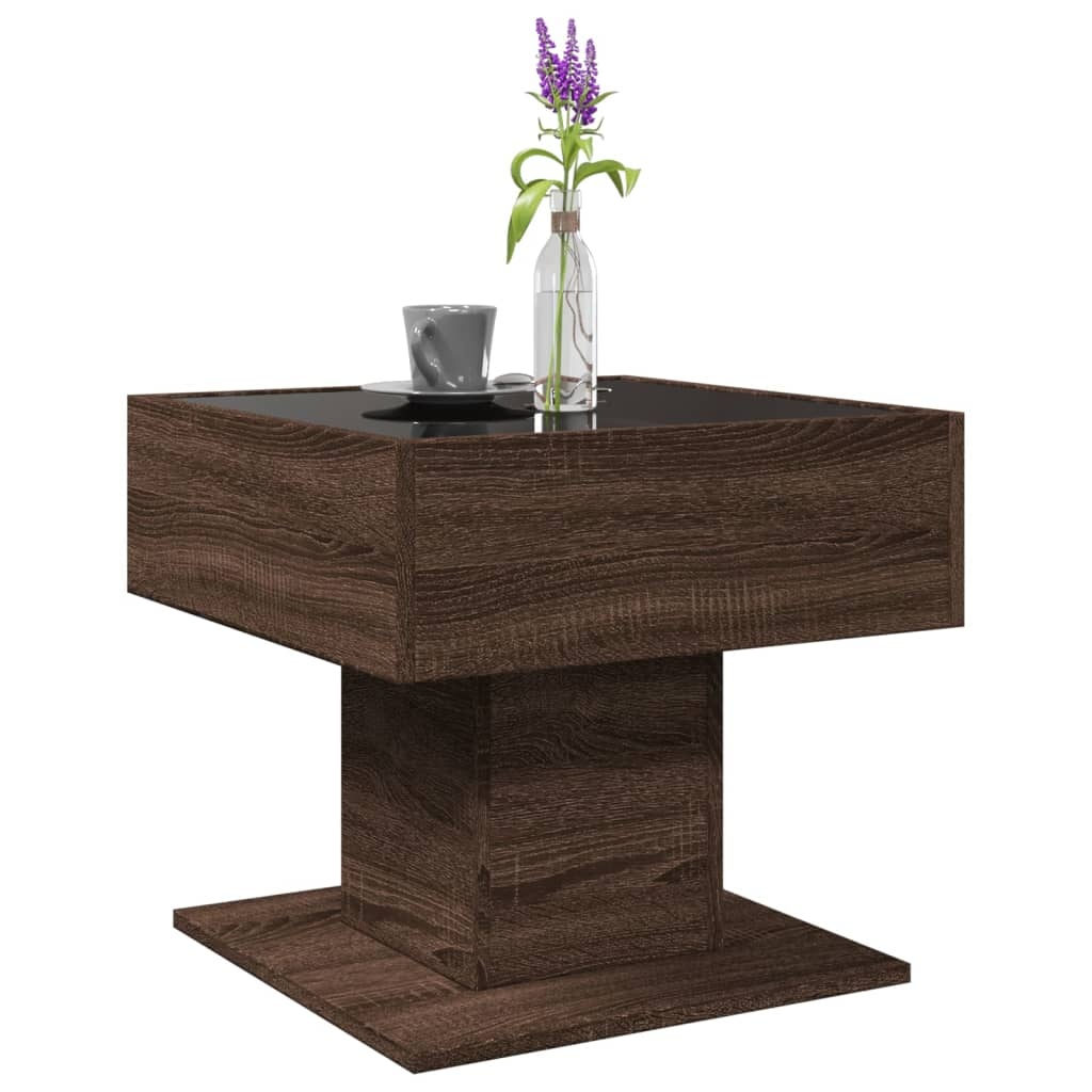 VidaXL Salontafel met LED 50x50x45 cm bewerkt hout bruin eikenkleurig