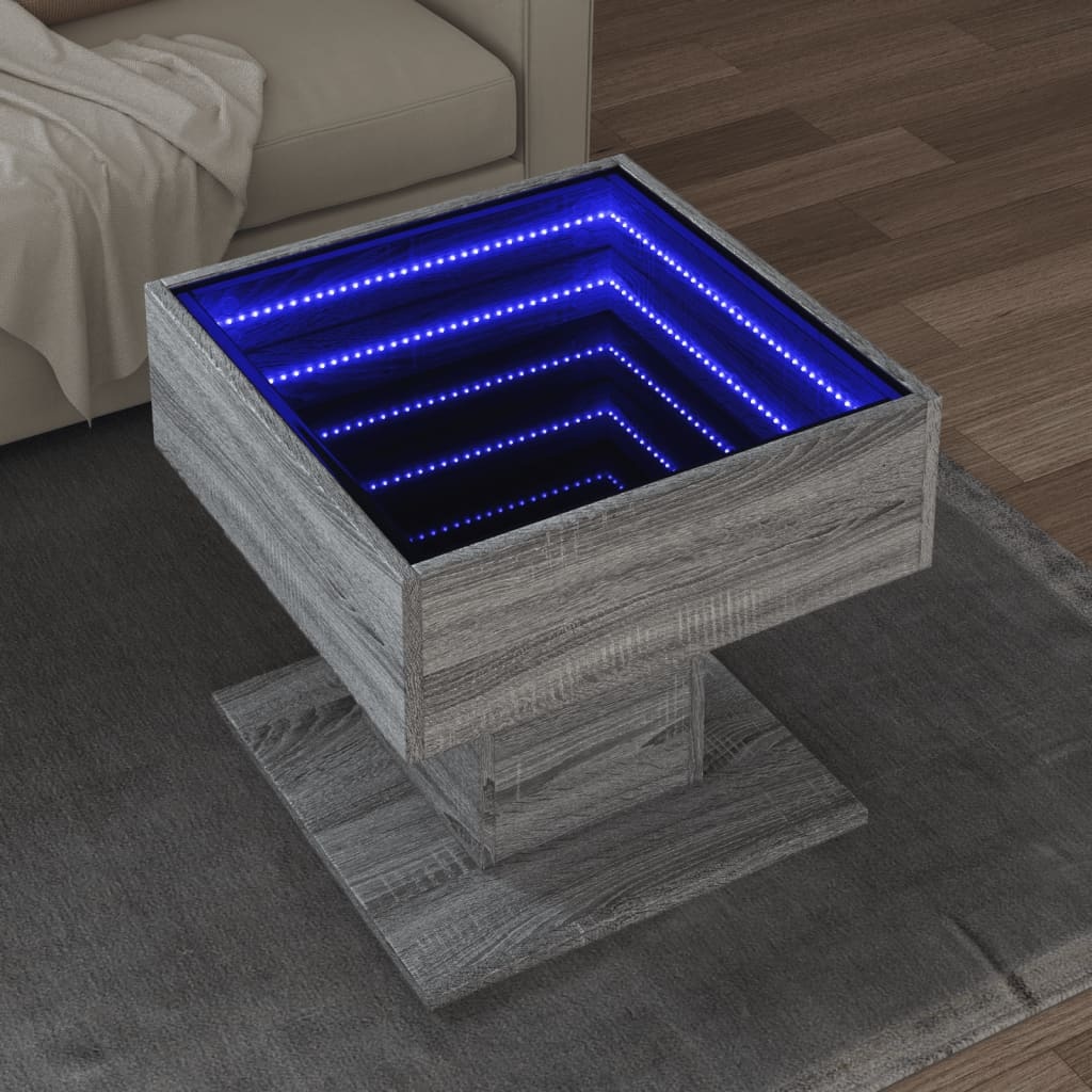 VidaXL Salontafel met LED 50x50x45 cm bewerkt hout grijs sonoma eiken