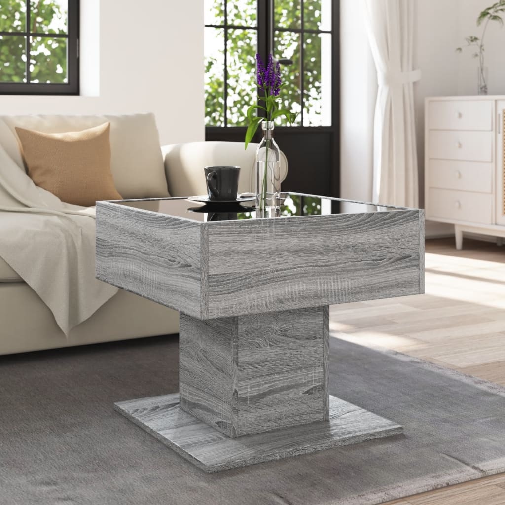 VidaXL Salontafel met LED 50x50x45 cm bewerkt hout grijs sonoma eiken