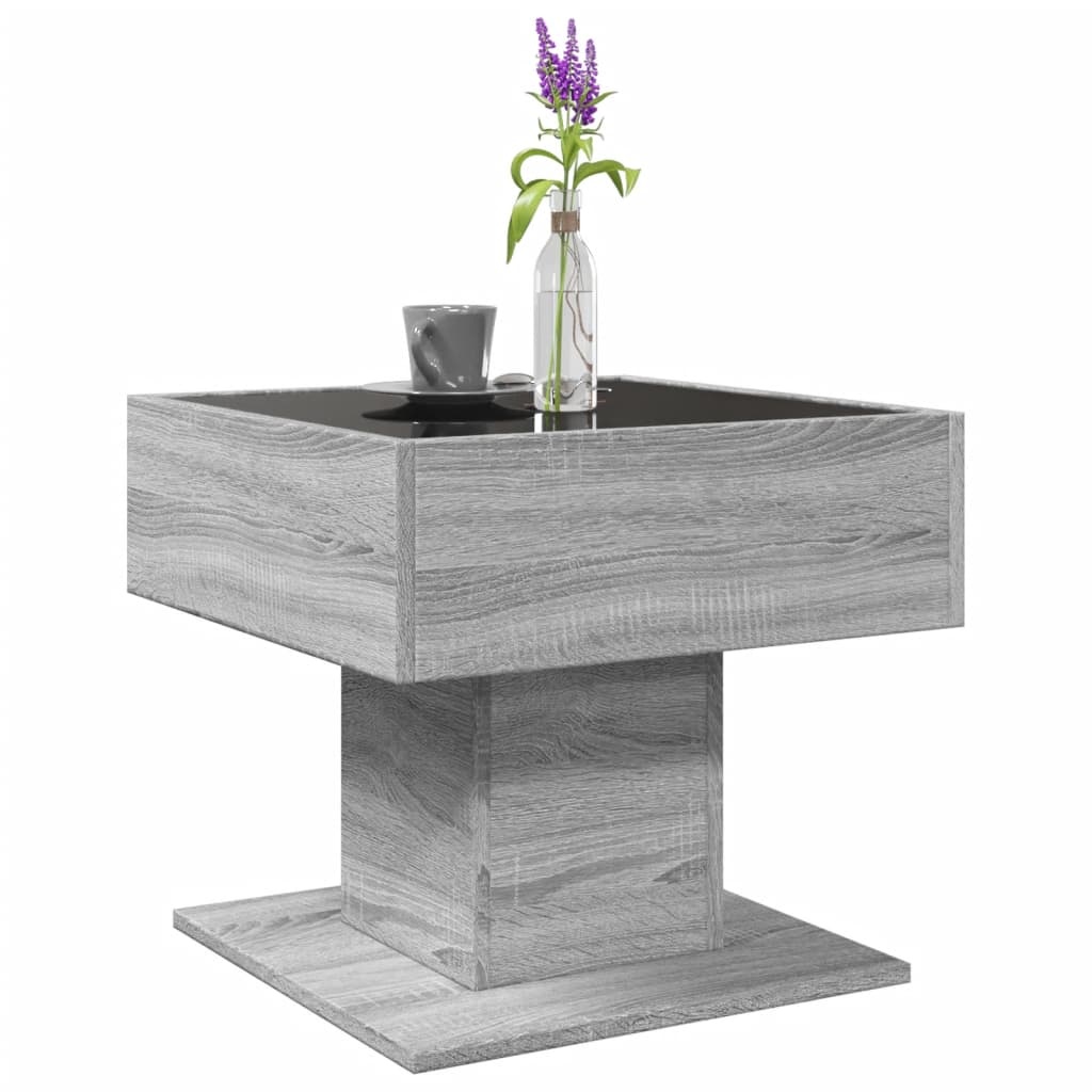 VidaXL Salontafel met LED 50x50x45 cm bewerkt hout grijs sonoma eiken