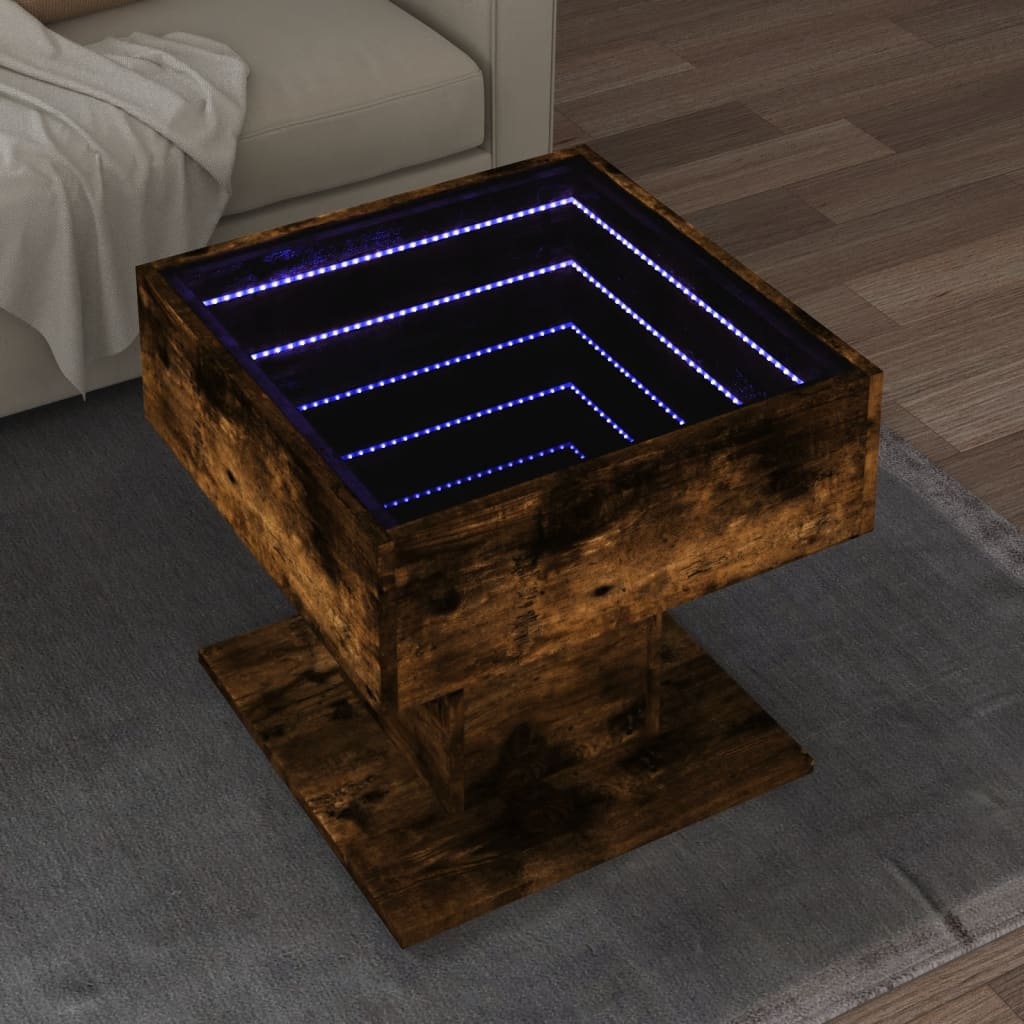 VidaXL Salontafel met LED 50x50x45 cm bewerkt hout gerookt eikenkleur
