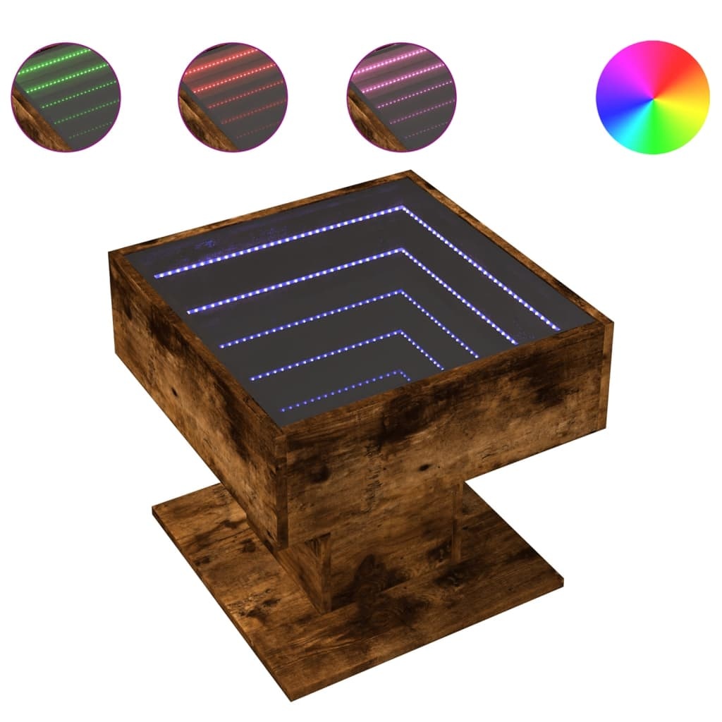 VidaXL Salontafel met LED 50x50x45 cm bewerkt hout gerookt eikenkleur