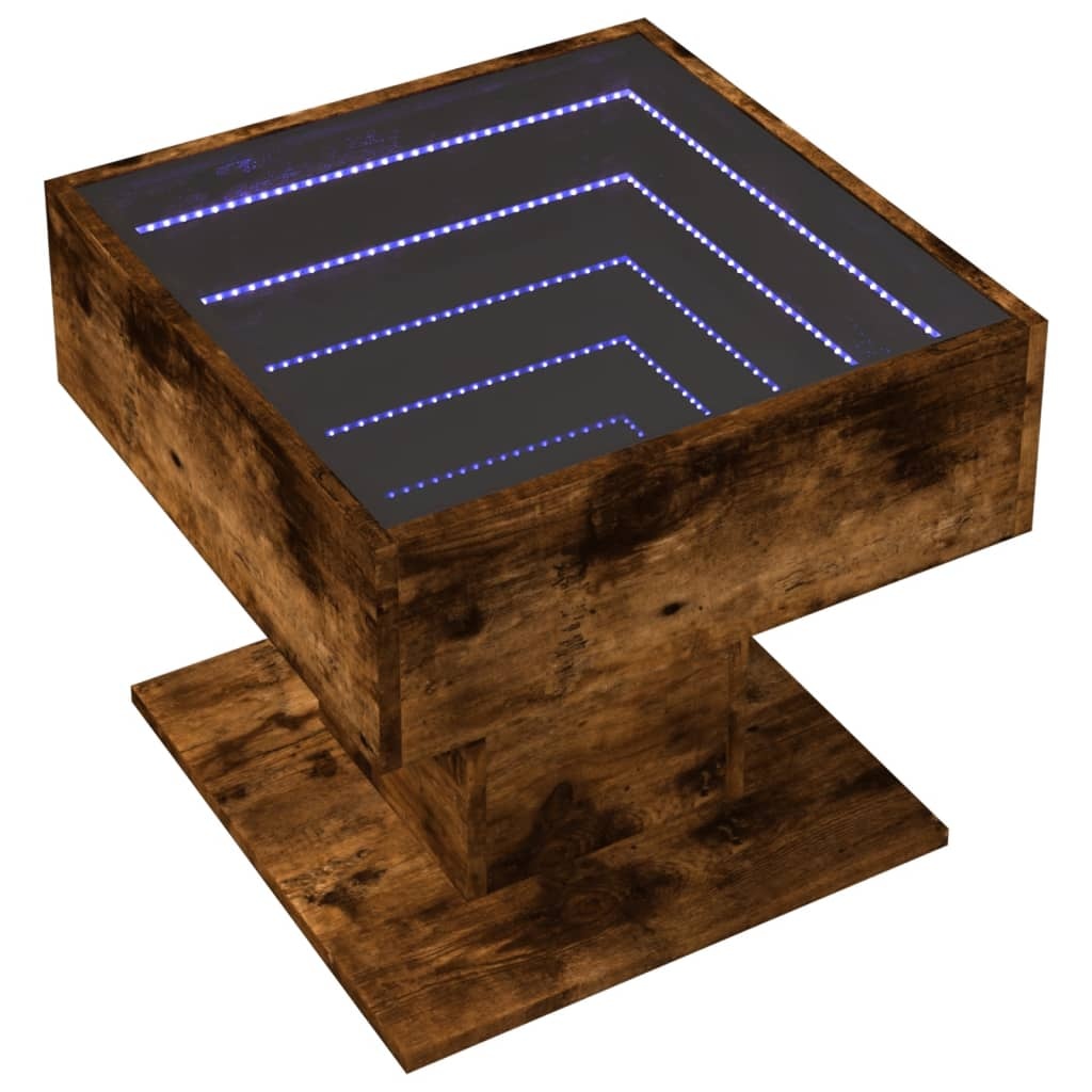 VidaXL Salontafel met LED 50x50x45 cm bewerkt hout gerookt eikenkleur