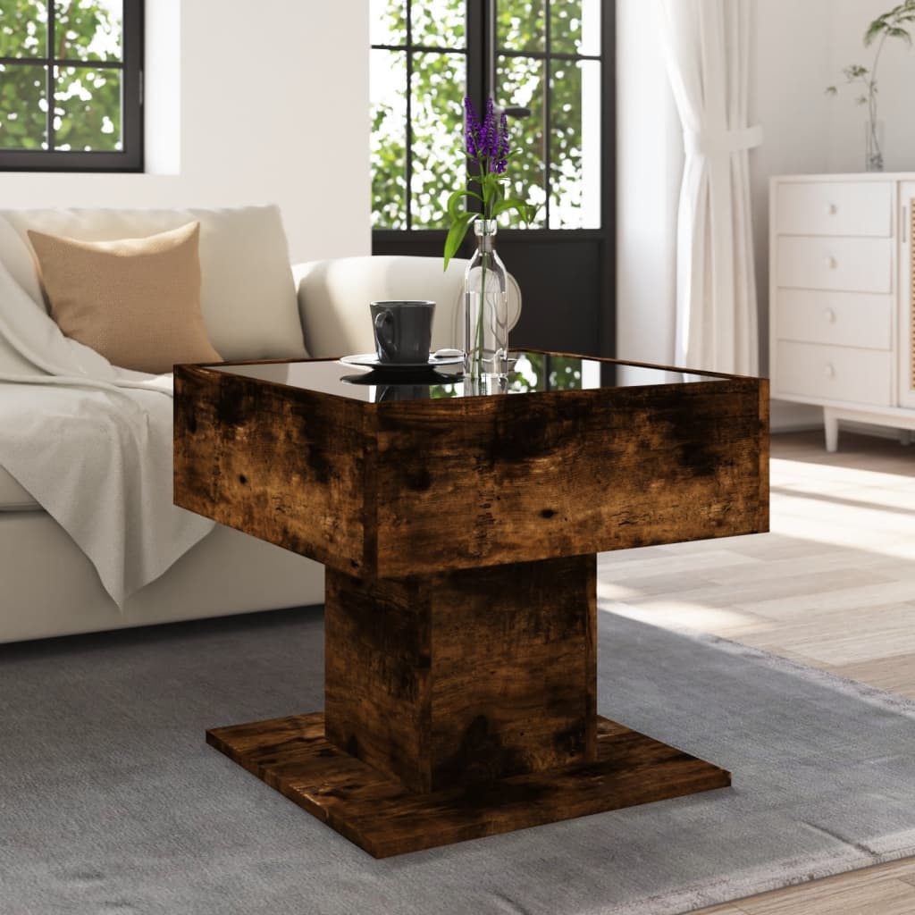 VidaXL Salontafel met LED 50x50x45 cm bewerkt hout gerookt eikenkleur