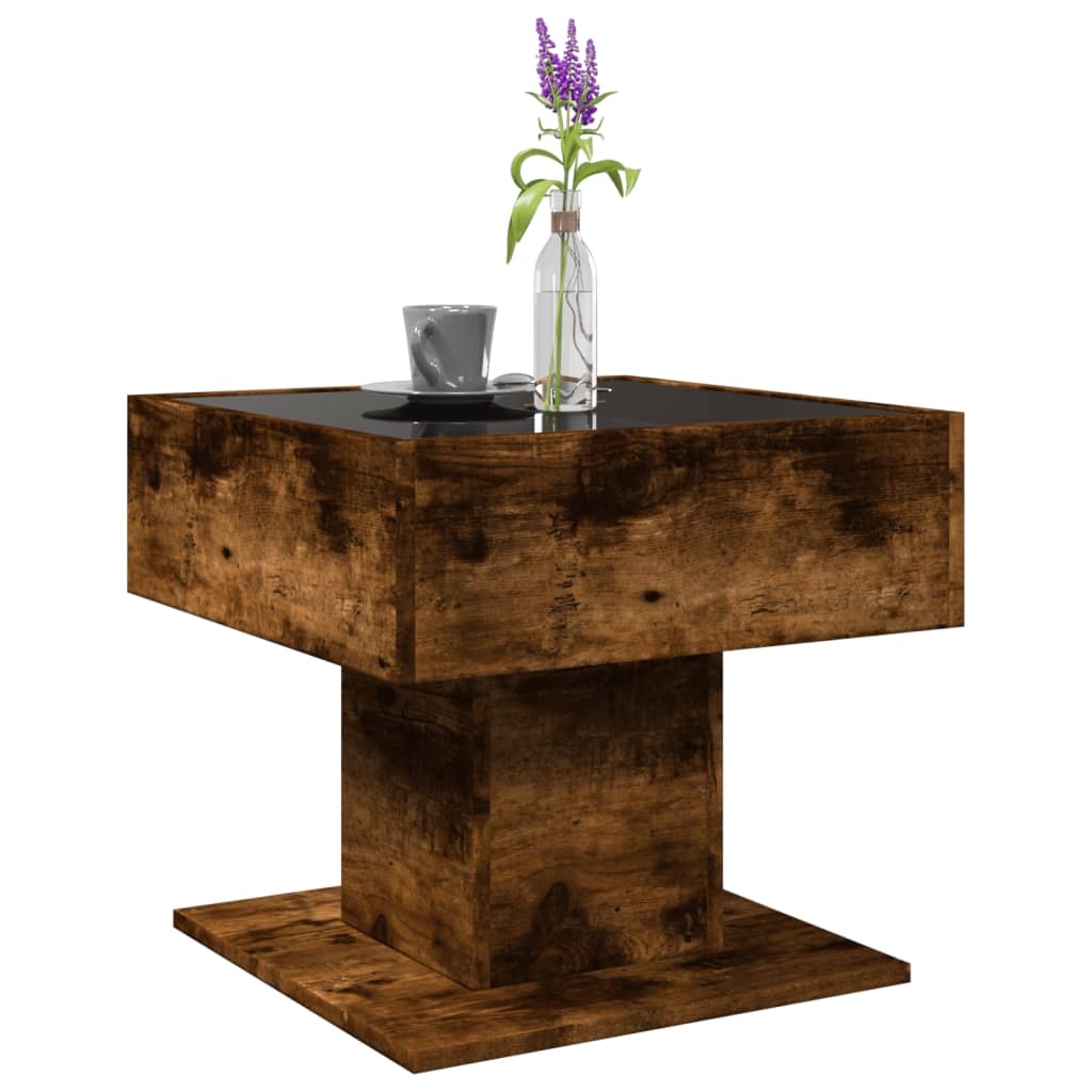 VidaXL Salontafel met LED 50x50x45 cm bewerkt hout gerookt eikenkleur