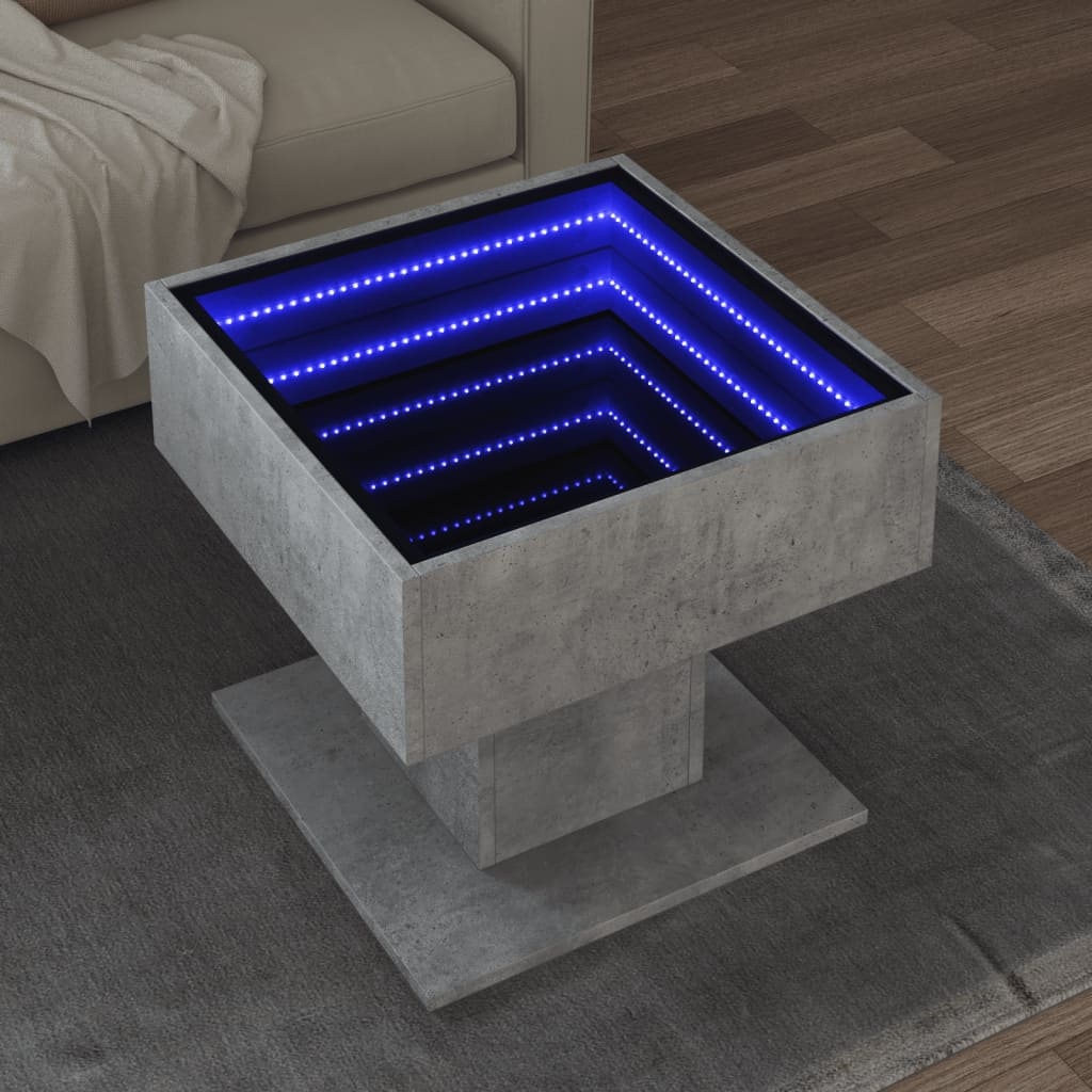 VidaXL Salontafel met LED 50x50x45 cm bewerkt hout betongrijs