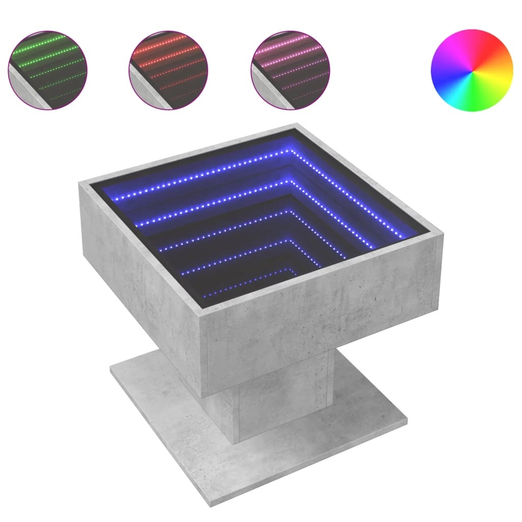 VidaXL Salontafel met LED 50x50x45 cm bewerkt hout betongrijs