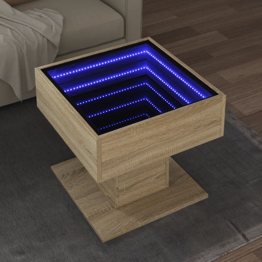 VidaXL Salontafel met LED 50x50x45 cm bewerkt hout sonoma eikenkleurig