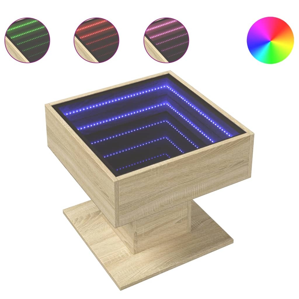 VidaXL Salontafel met LED 50x50x45 cm bewerkt hout sonoma eikenkleurig