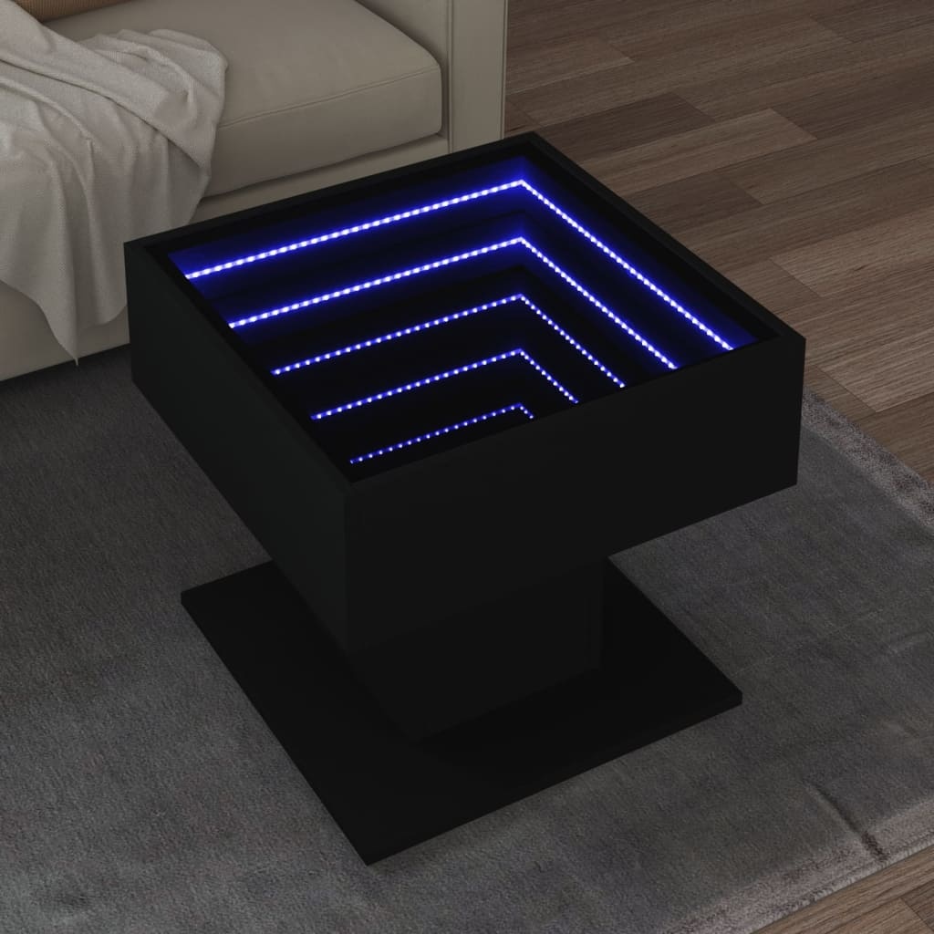 VidaXL Salontafel met LED 50x50x45 cm bewerkt hout zwart