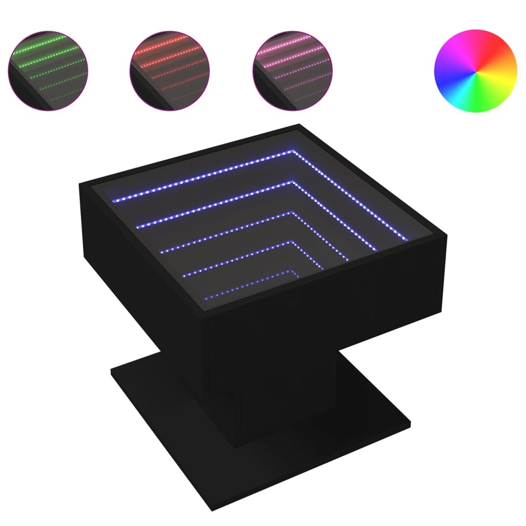 VidaXL Salontafel met LED 50x50x45 cm bewerkt hout zwart