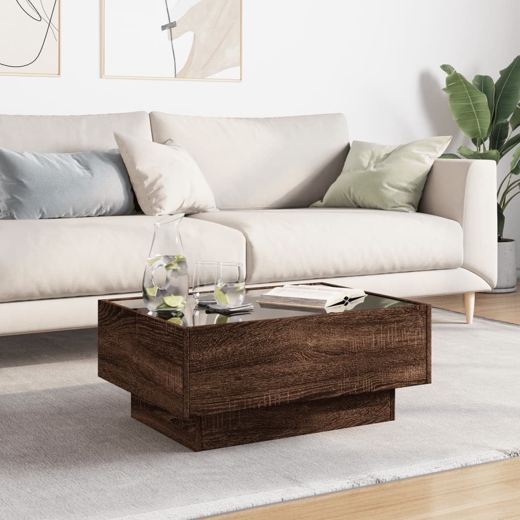 VidaXL Salontafel met LED 70x50x30 cm bewerkt hout bruin eikenkleurig