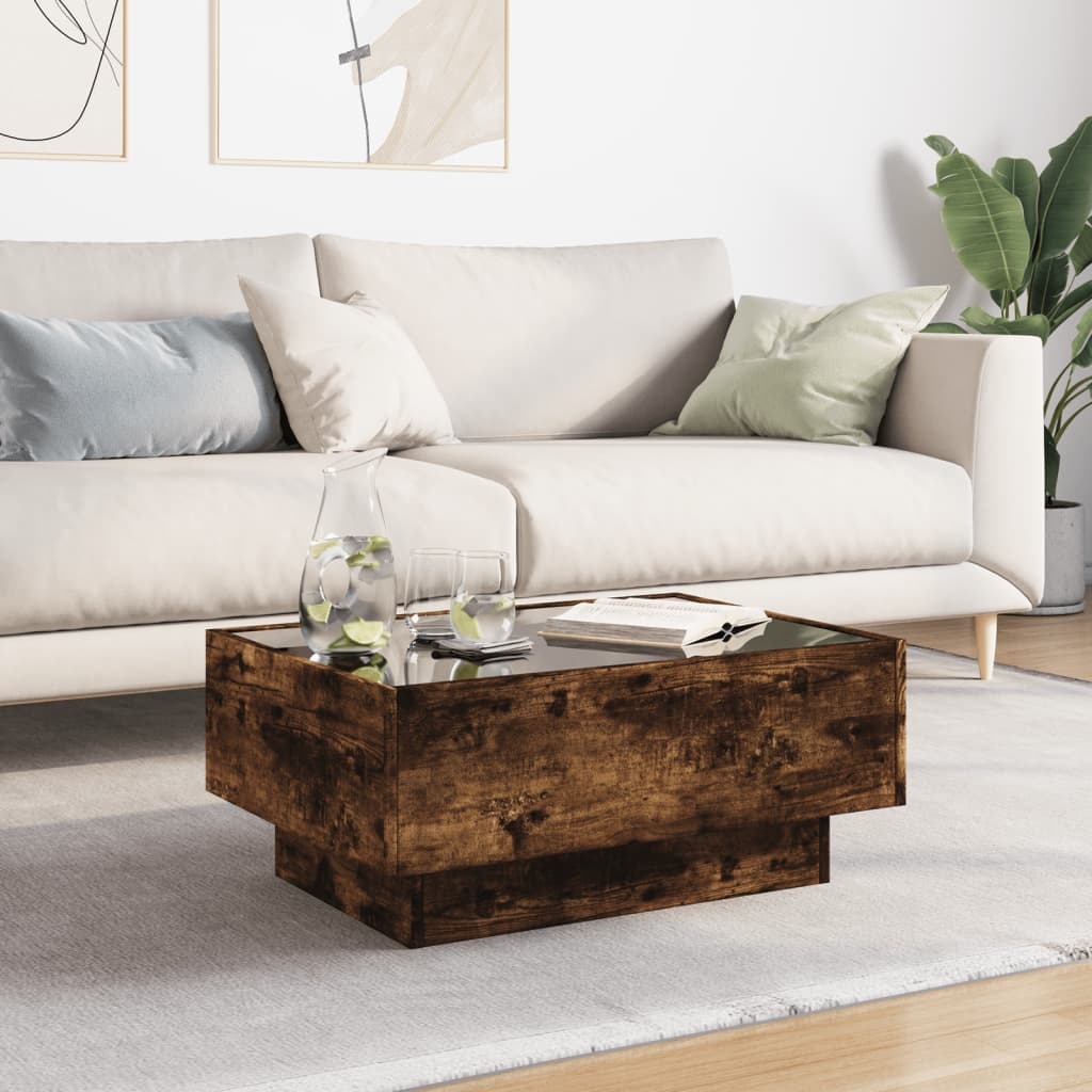 VidaXL Salontafel met LED 70x50x30 cm bewerkt hout gerookt eikenkleur