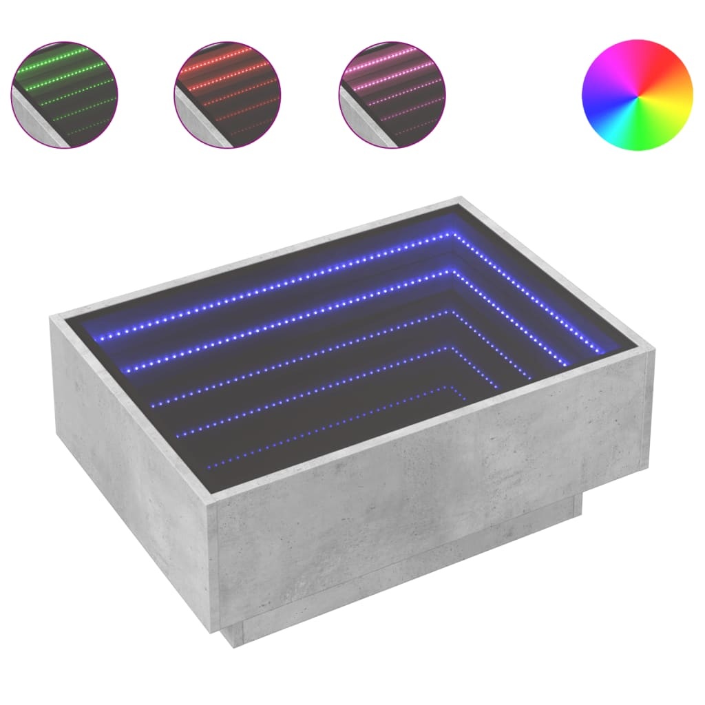 VidaXL Salontafel met LED 70x50x30 cm bewerkt hout betongrijs