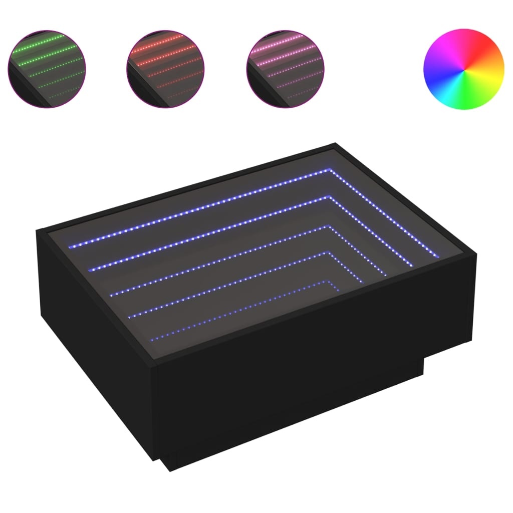VidaXL Salontafel met LED 70x50x30 cm bewerkt hout zwart