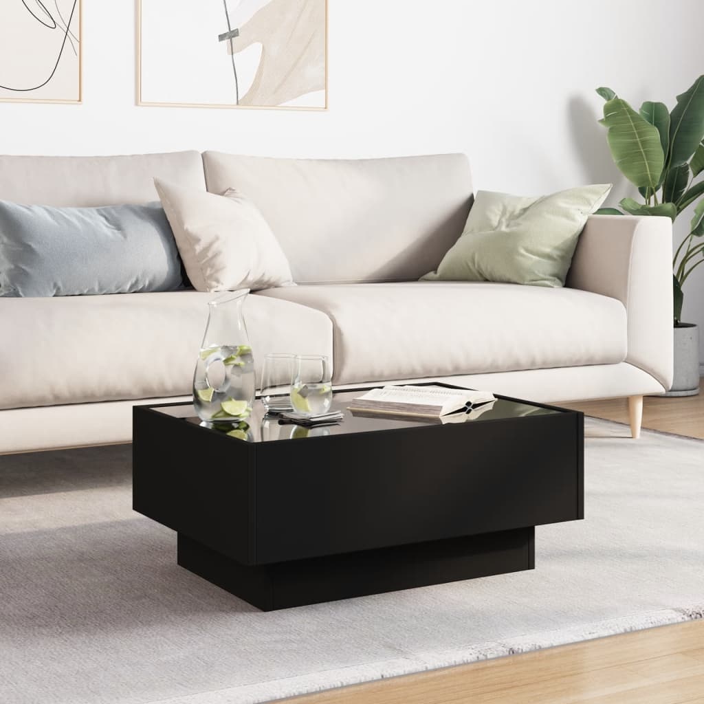 VidaXL Salontafel met LED 70x50x30 cm bewerkt hout zwart