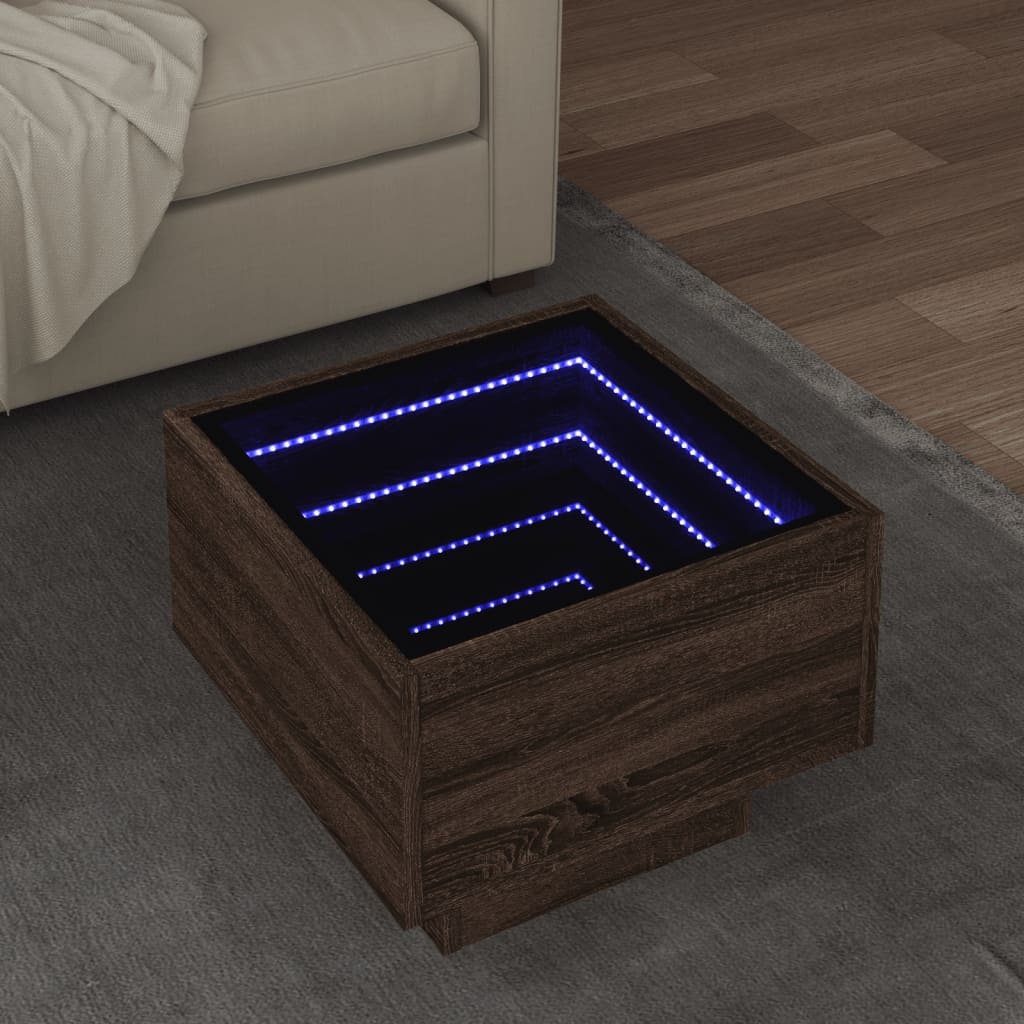 VidaXL Bijzettafel met LED 40x40x30 cm bewerkt hout bruin eikenkleur