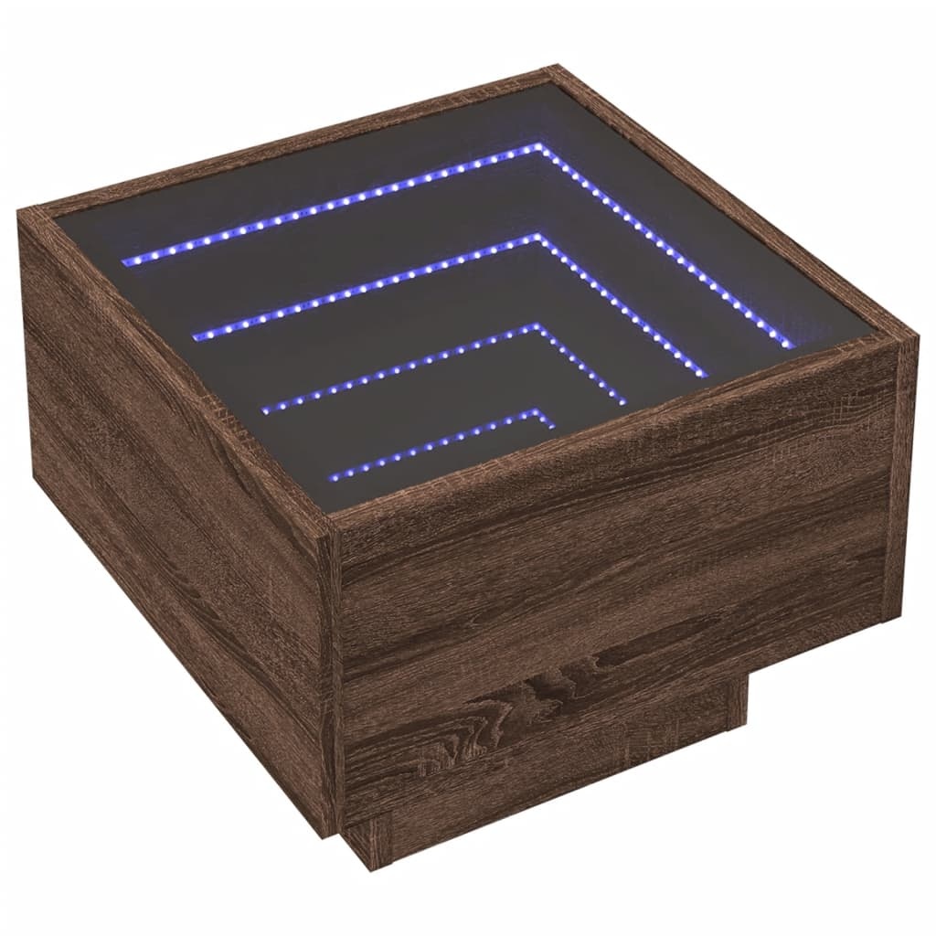 VidaXL Bijzettafel met LED 40x40x30 cm bewerkt hout bruin eikenkleur
