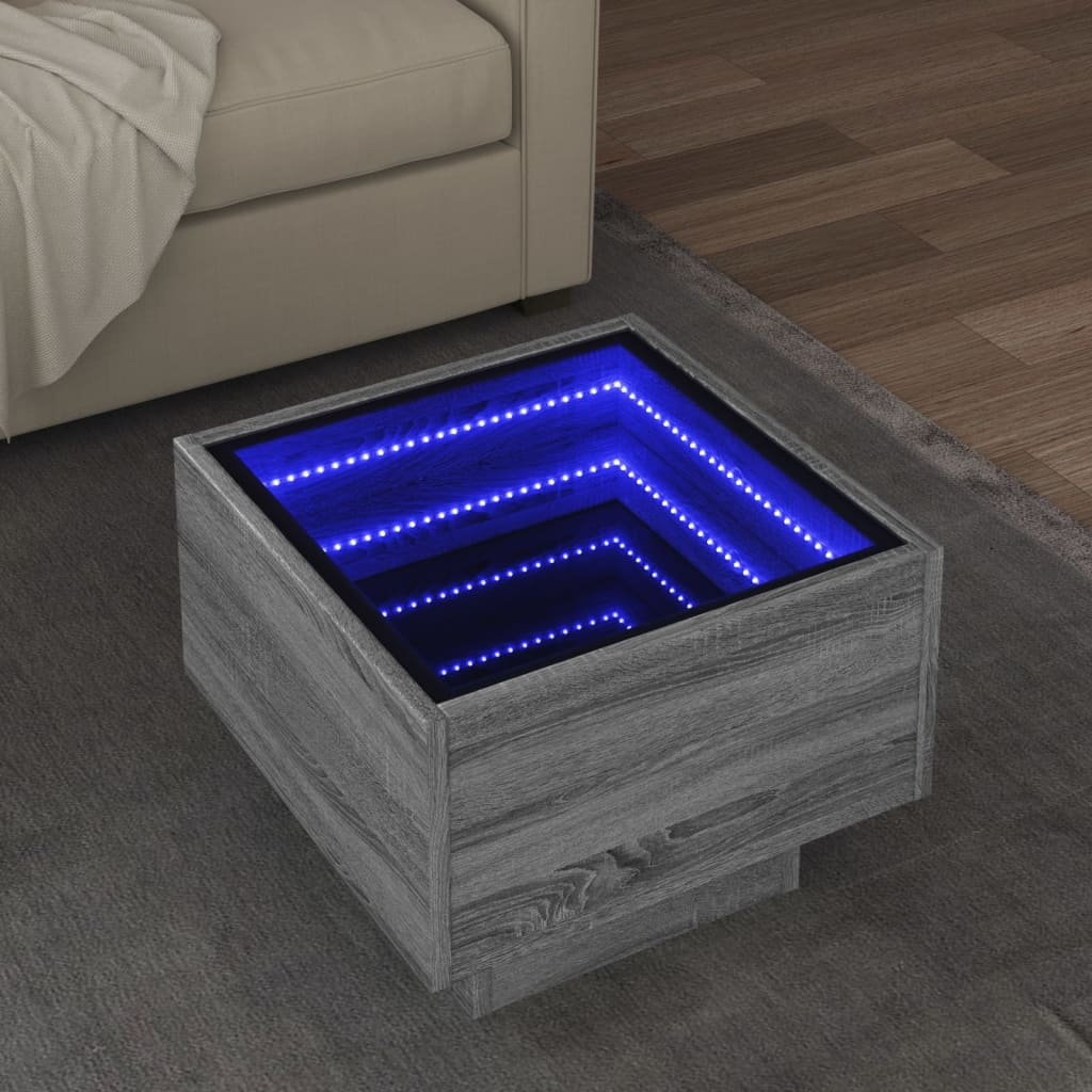 VidaXL Bijzettafel met LED 40x40x30 cm bewerkt hout grijs sonoma eiken