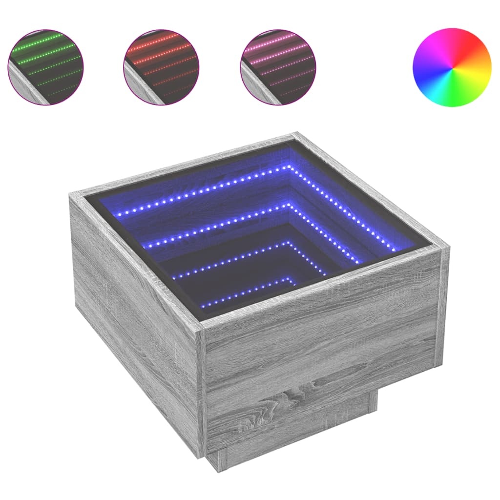 VidaXL Bijzettafel met LED 40x40x30 cm bewerkt hout grijs sonoma eiken