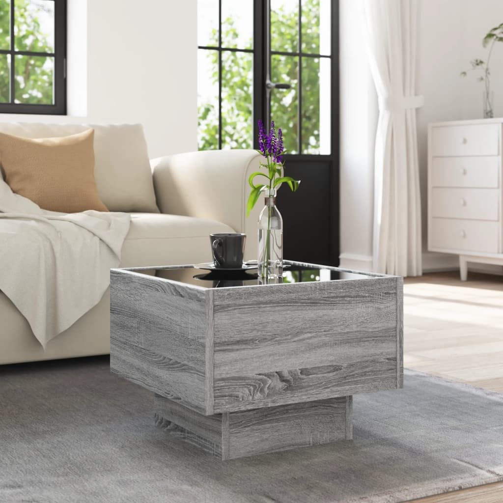 VidaXL Bijzettafel met LED 40x40x30 cm bewerkt hout grijs sonoma eiken