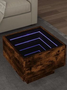 VidaXL Bijzettafel met LED 40x40x30 cm bewerkt hout gerookt eikenkleur