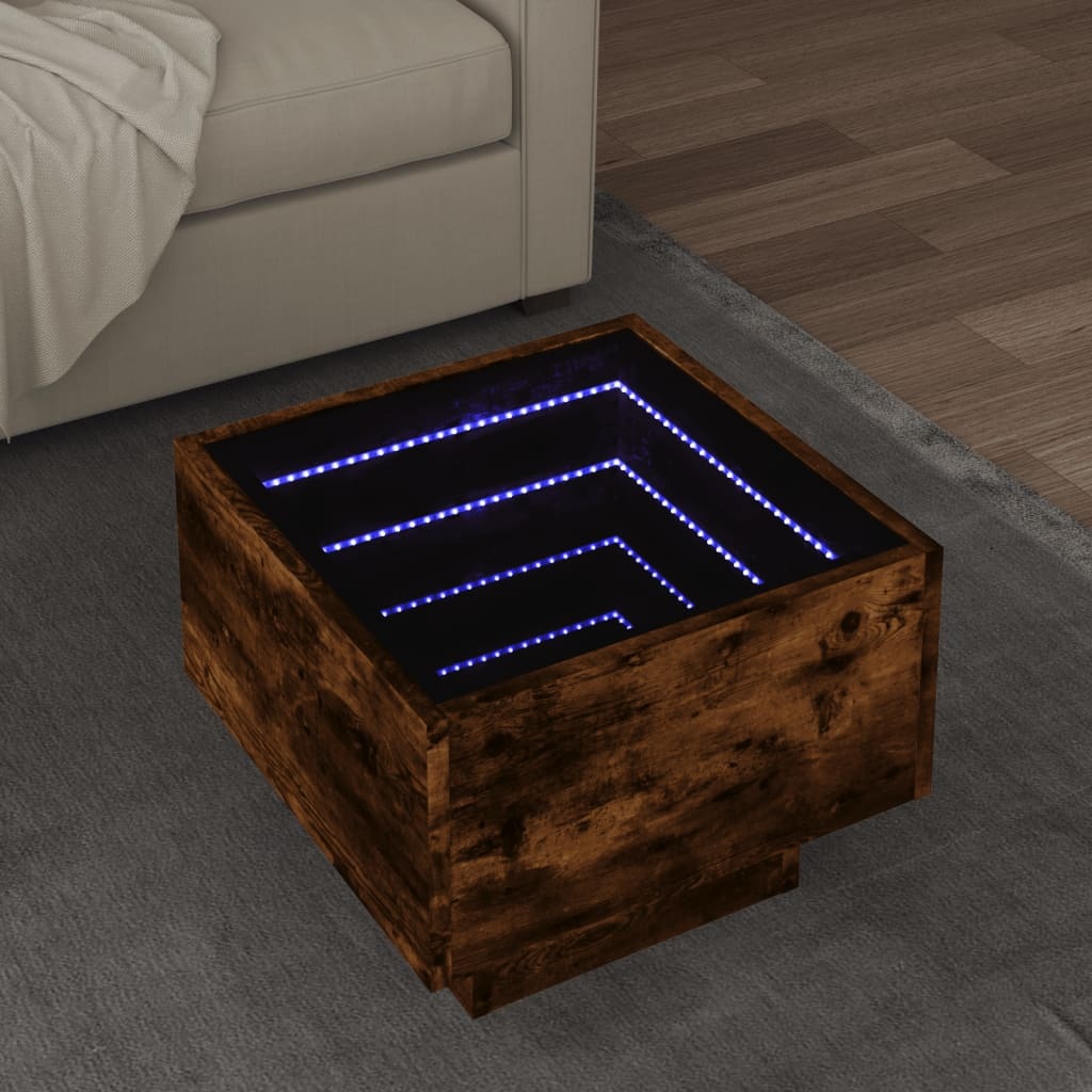 VidaXL Bijzettafel met LED 40x40x30 cm bewerkt hout gerookt eikenkleur