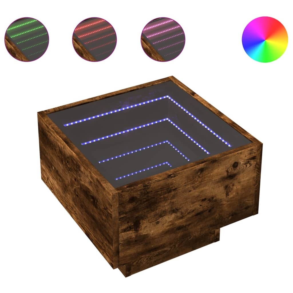 VidaXL Bijzettafel met LED 40x40x30 cm bewerkt hout gerookt eikenkleur