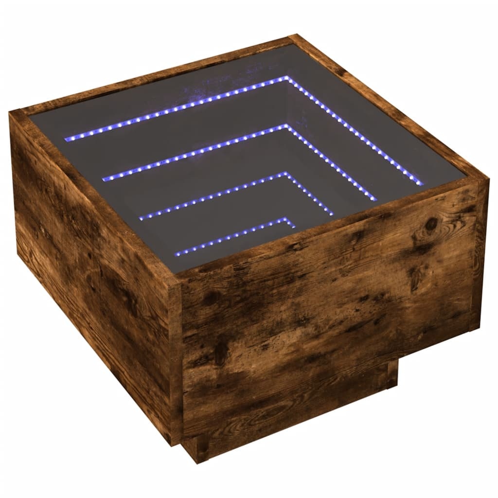 VidaXL Bijzettafel met LED 40x40x30 cm bewerkt hout gerookt eikenkleur