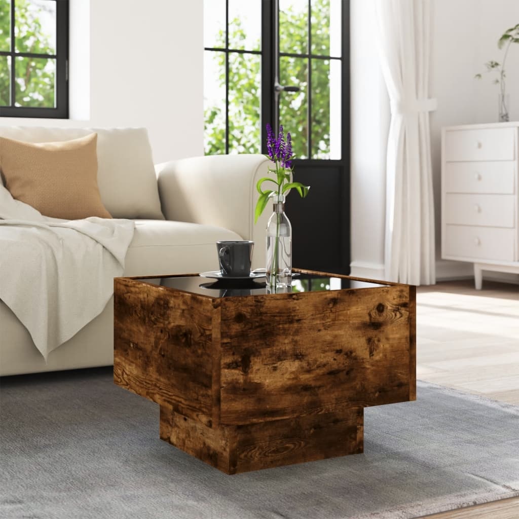 VidaXL Bijzettafel met LED 40x40x30 cm bewerkt hout gerookt eikenkleur