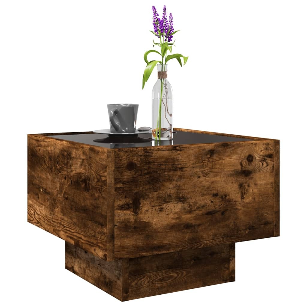 VidaXL Bijzettafel met LED 40x40x30 cm bewerkt hout gerookt eikenkleur