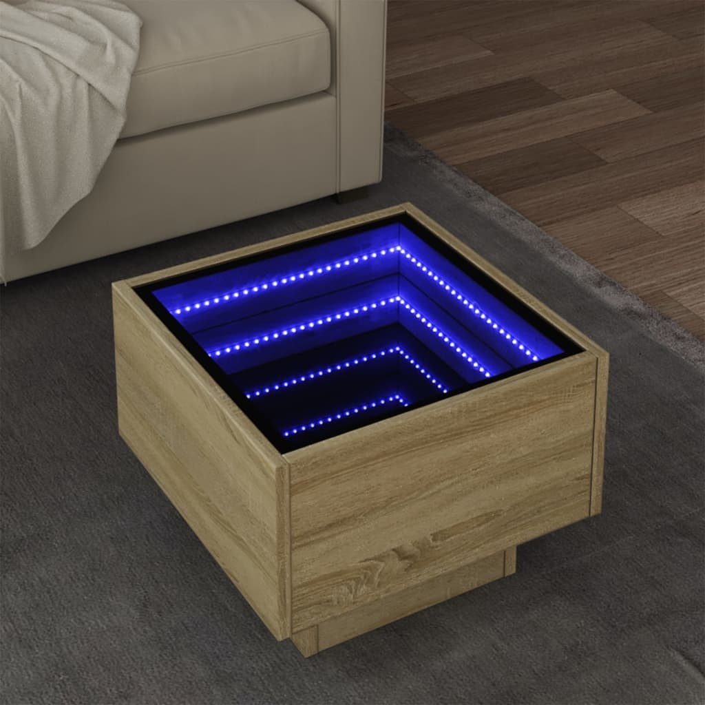 VidaXL Bijzettafel met LED 40x40x30 cm bewerkt hout sonoma eikenkleur