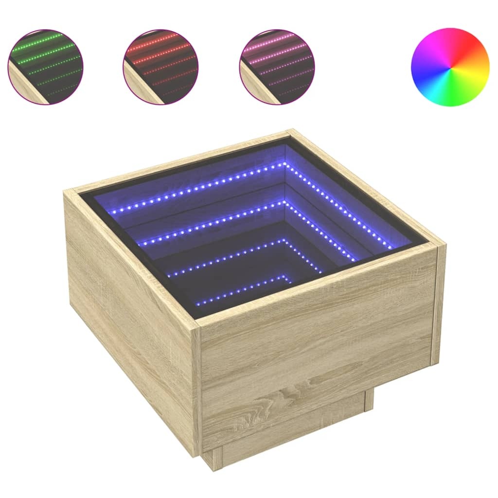 VidaXL Bijzettafel met LED 40x40x30 cm bewerkt hout sonoma eikenkleur