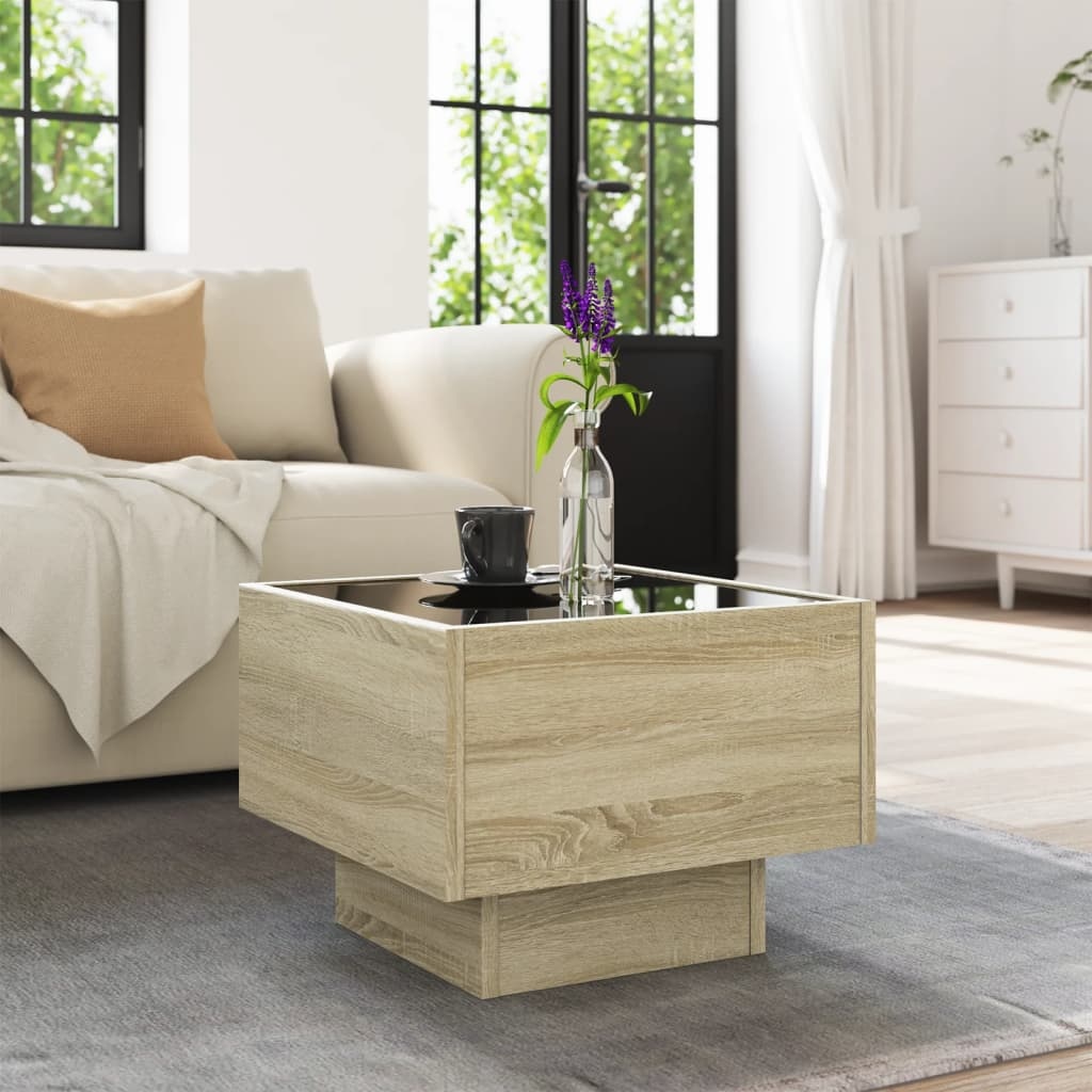 VidaXL Bijzettafel met LED 40x40x30 cm bewerkt hout sonoma eikenkleur