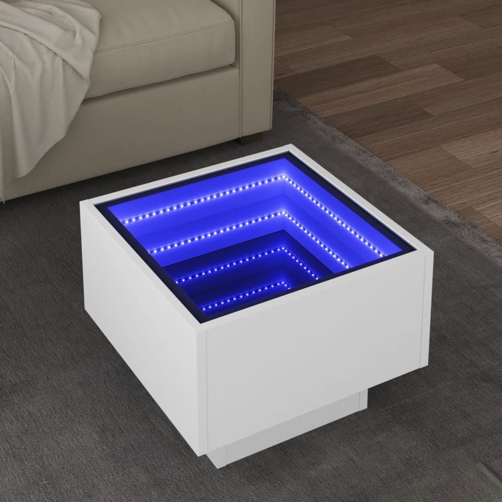 VidaXL Bijzettafel met LED 40x40x30 cm bewerkt hout wit