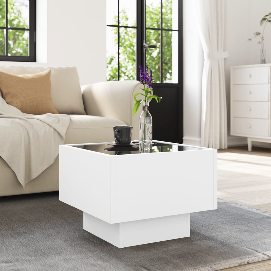 VidaXL Bijzettafel met LED 40x40x30 cm bewerkt hout wit