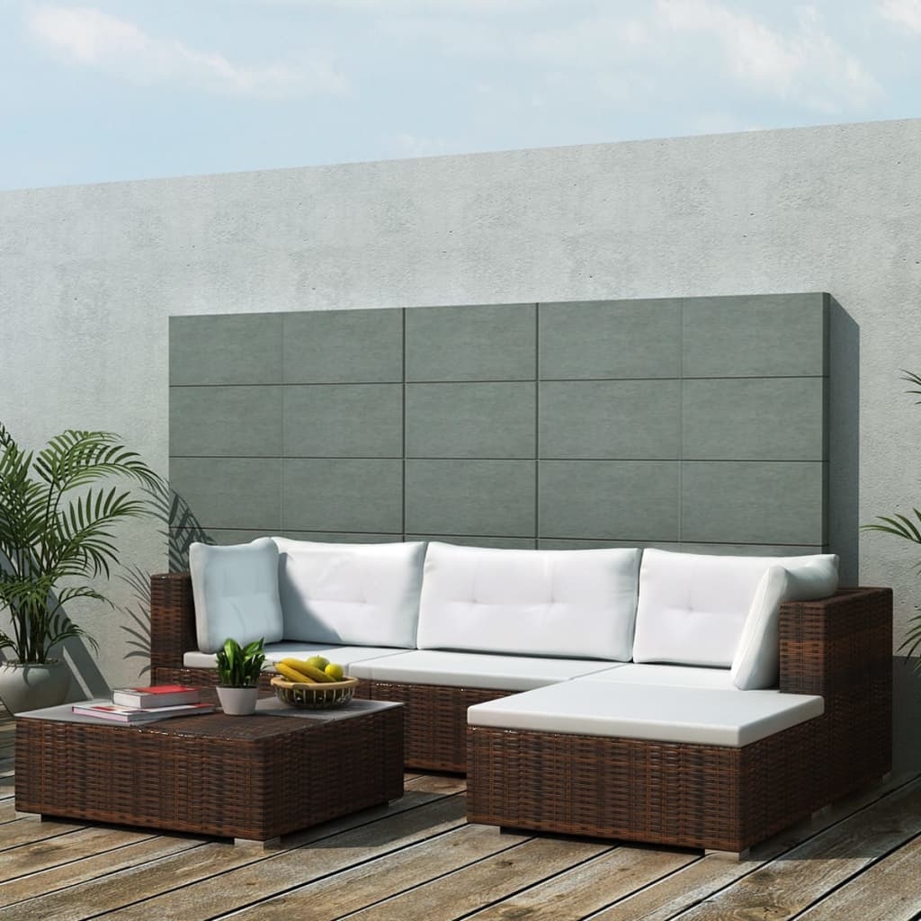 VidaXL 5-delige Loungeset met kussens poly rattan bruin