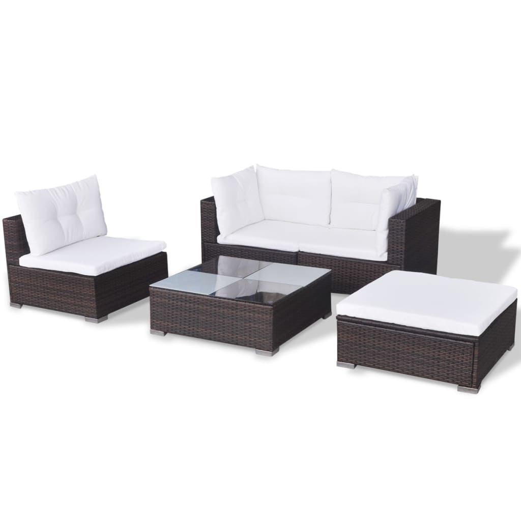 VidaXL 5-delige Loungeset met kussens poly rattan bruin