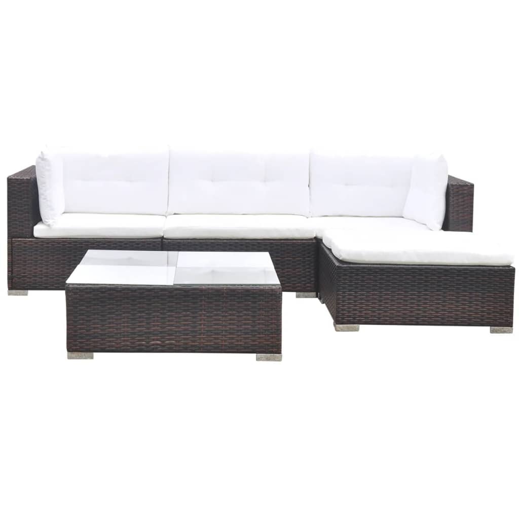 VidaXL 5-delige Loungeset met kussens poly rattan bruin