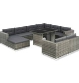 VidaXL 10-delige Loungeset met kussens poly rattan grijs