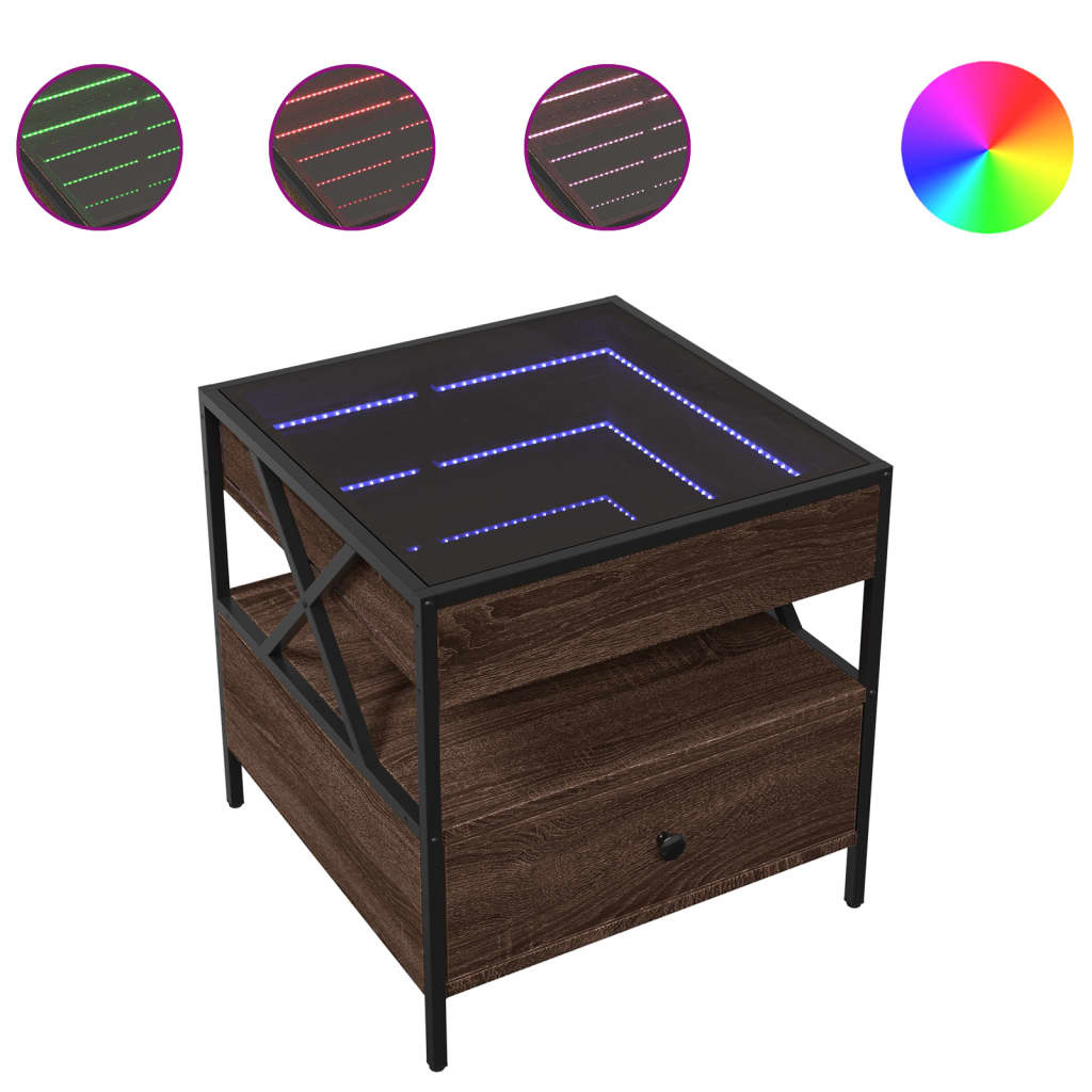 VidaXL Salontafel met Infinity LED 50x50x51 cm bruin eikenkleurig